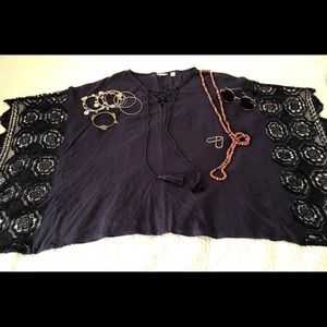 Cato Womens Navy Blue Poncho